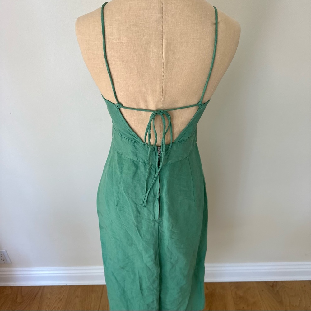 Zara Green Spaghetti Strap Button Split Midi Dress - image 8